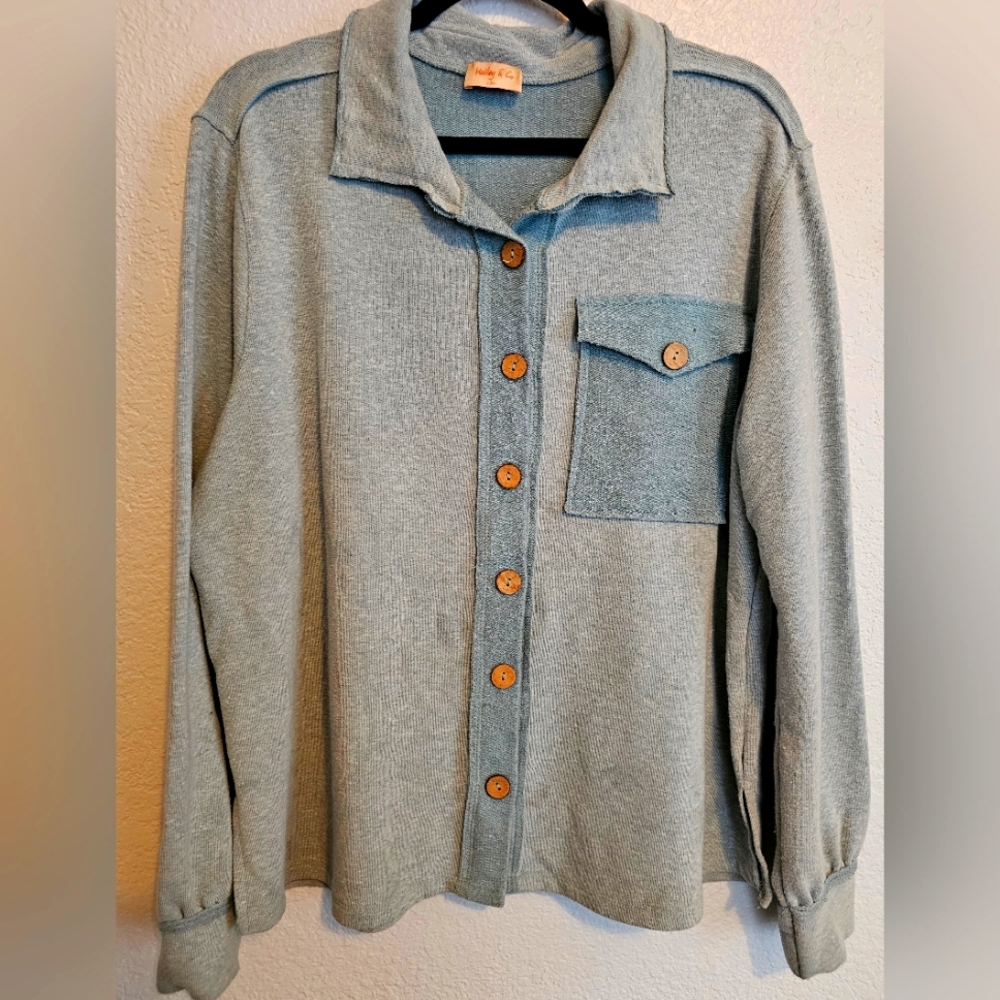 Button up sweater w/wood style buttons